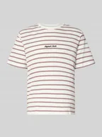 Koszulki męskie - T-shirt ze wzorem w paski i okrągłym dekoltem - miniaturka - grafika 1