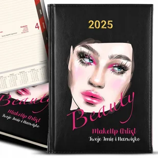 KALENDARZ A5 2025 Czarny Na Prezent Dla KOSMETYCZKI Beauty Make Up Imię Wz - Notesy i bloczki - miniaturka - grafika 1