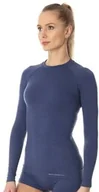 Koszulki sportowe damskie - Brubeck Koszulka termoaktywna damska ACTIVE WOOL LS12810 Jeansowa - miniaturka - grafika 1