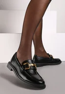 Mokasyny damskie - Czarne Płaskie Mokasyny z Ozdobną Klamrą Labina - miniaturka - grafika 1
