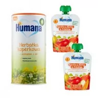 Soki i herbatki dla dzieci - Humana Zestaw Herbatka koperkowa z ekstraktem z ziół po 4. miesiącu + 100% Bio Organic Mus dynia z marchewką w owocach po 8. miesiącu 90 g GRATIS 200 g + 2 x 90 g - miniaturka - grafika 1