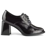 Półbuty damskie - Eleganckie lakierowane skórzane czarne buty wiązane damskie - Inna marka - miniaturka - grafika 1