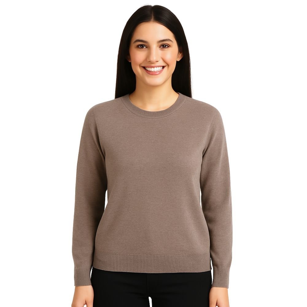 Sweter Damski Klasyczny Włoski Brązowy