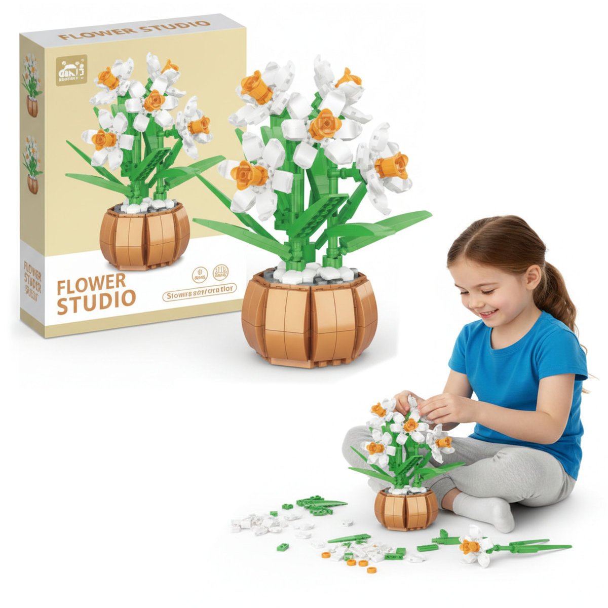 COIL Klocki konstrukcyjne zestaw 550 el. elementów Narcyz w donicy