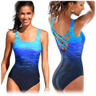 Stroje kąpielowe - Strój kąpielowy jednoczęściowy monokini boho niebieski XXL - miniaturka - grafika 1