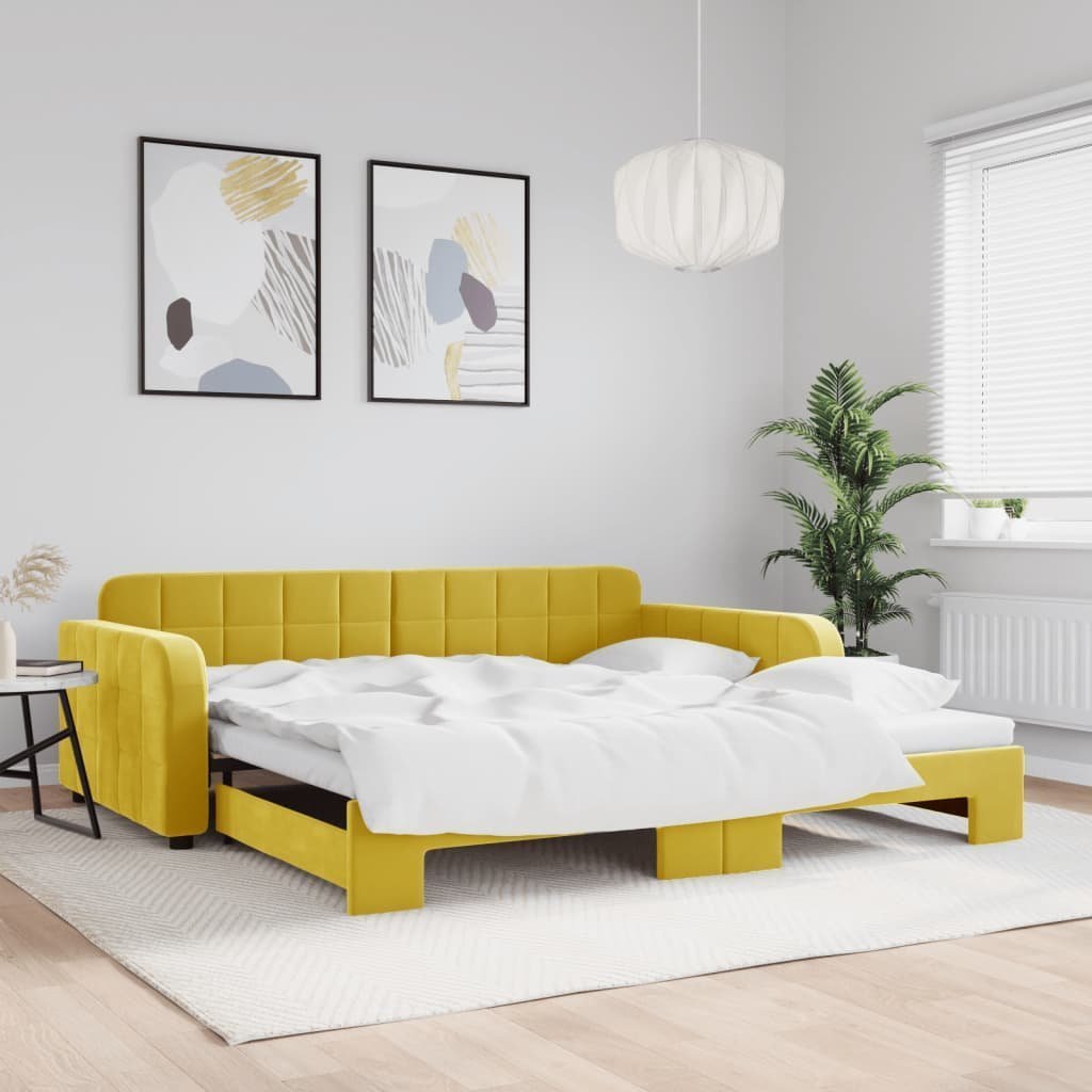 vidaXL Sofa rozsuwana, żółta, 100x200 cm, aksamit
