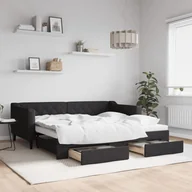 Łóżka - Sofa rozsuwana z szufladami, czarna, 90x190 cm, tkanina Lumarko! - miniaturka - grafika 1