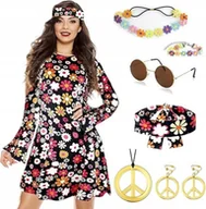 Stroje karnawałowe - STRÓJ PRZEBRANIE HIPISA BOHO LATA 70 80 VINTAGE FRĘDZLE AKCESORIA RETRO - miniaturka - grafika 1