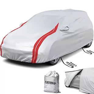 Favoto Pokrowiec na samochód, na zimę, tkanina Oxford 210D, pyłoszczelna, wodoszczelna, odporna na zarysowania, ochrona przed promieniowaniem UV, do 400-435 cm, hatchback z paskami odblaskowymi, pasy - Akcesoria motoryzacyjne - miniaturka - grafika 1