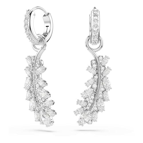 Swarovski Vienna Kolczyki, Szlify Mieszane, Pióro, Biały, Powlekany Rodem