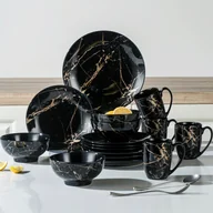 Inne - TEMU Czarne zestawy talerzy i misek dla 4 osób, 16-częściowe zestawy obiadowe z porcelany, ceramiczny zestaw naczyń z glazurą ze złotymi plamami, - miniaturka - grafika 1