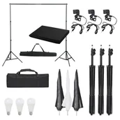 Lampy studyjne - vidaXL Fotograficzny zestaw studyjny z lampami i tłem - miniaturka - grafika 1