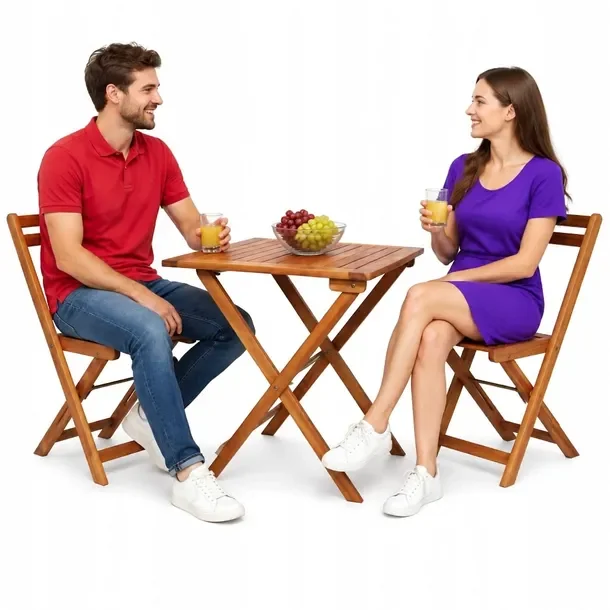 Zestaw Mebli Bistro z Litego Drewna Akacjowego, Stół 60x60x73 cm, Krzesł