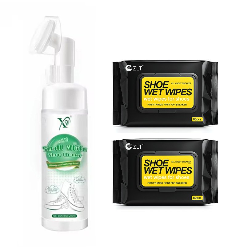 Zestaw do czyszczenia butów: Pianka czyszcząca + 2 opakowania chusteczek Shoe Wet Wipes (po 80 szt.)