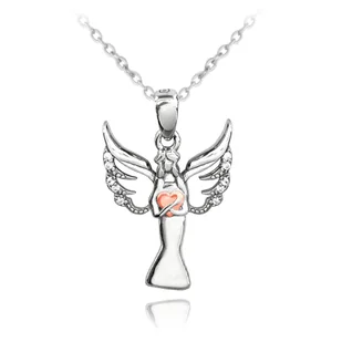 MINET Naszyjnik srebrny ANIOŁ z Rosegold sercem - Naszyjniki - miniaturka - grafika 1