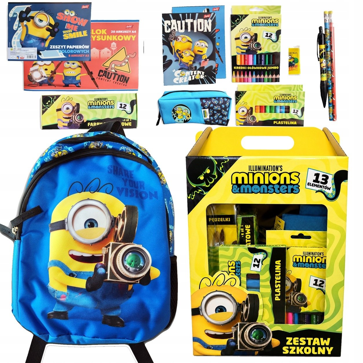 Zestaw Plecaczek Przedszkolny Minionki Niebieski Wyprawka Minionki Przybory