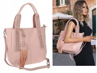 Torebki damskie - Torebka Damska Listonoszka Worek Shopper Torba na Ramię MC669 różowa - miniaturka - grafika 1