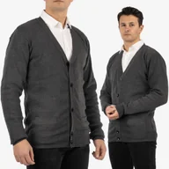 Swetry męskie - Sweter Męski Rozpinany Klasyczny Elegancki Wygodny Na Guziki Szary MUST L Szary - miniaturka - grafika 1
