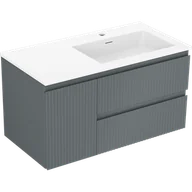 Szafki łazienkowe - Mexen Rivel szafka łazienkowa 90 cm z umywalką Otis prawą., 2S, 1D, ryflowana, grafit/biała mat - 91A23-09047-3-BBFFF66-W18P01 - miniaturka - grafika 1