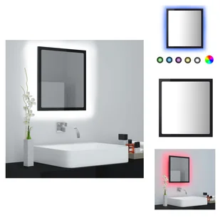 vidaXL Lustro łazienkowe LED czarny połysk 40x8,5x37 cm akrylowe - Umywalki łazienkowe - Lustra - miniaturka - grafika 1