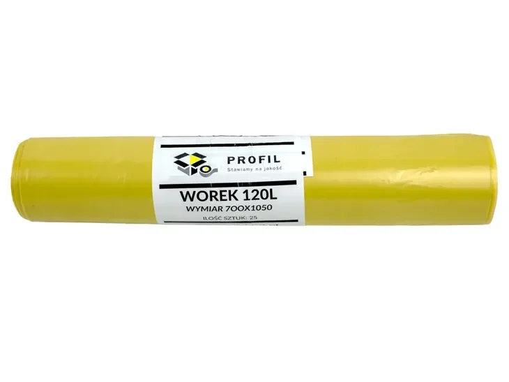 25szt MOCNE ! WORKI NA ŚMIECI 120 l żółte PLASTIK