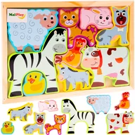 Układanki dla dzieci - Puzzle Drewniana Układanka Farma Zoo Zwierzęta Montessori Plansza Klocki - miniaturka - grafika 1