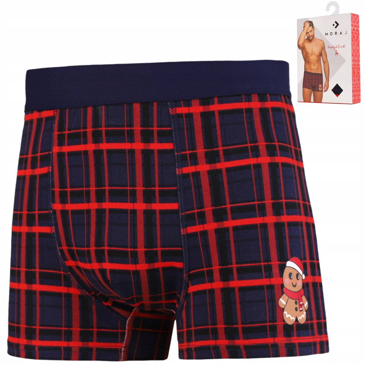 BOKSERKI ŚWIĄTECZNE MĘSKIE MAJTKI PREZENT NA ŚWIĘTA PIERNIK KRATKĘ MORAJ XL