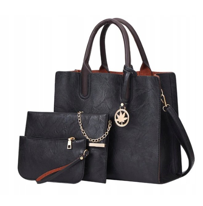 Torebka Damska Czarna Zestaw 3w1 KLASYCZNA Portfel Elegancka