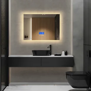 Lustro łazienkowe z oświetleniem LED - 140 x 60 cm, EEK A++, włącznik dotykowy, ściemniane 3w1 biały zimny neutralny biały ciepły, zegar cyfrowy, lustro toaletowe - lustro łazienkowe, lustro podświetlane, lustro LED - Lustra - miniaturka - grafika 1