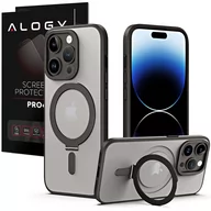 Etui i futerały do telefonów - Etui pancerne Alogy Stand Ring Case obudowa ochronna na telefon do MagSafe do Apple iPhone 14 Pro Czarne + Szkło - miniaturka - grafika 1