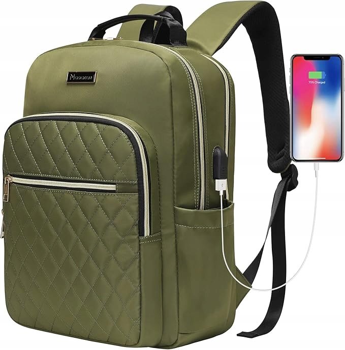 Plecak damski Modoker na 15,6-calowego laptopa i tablet port Usb Khaki