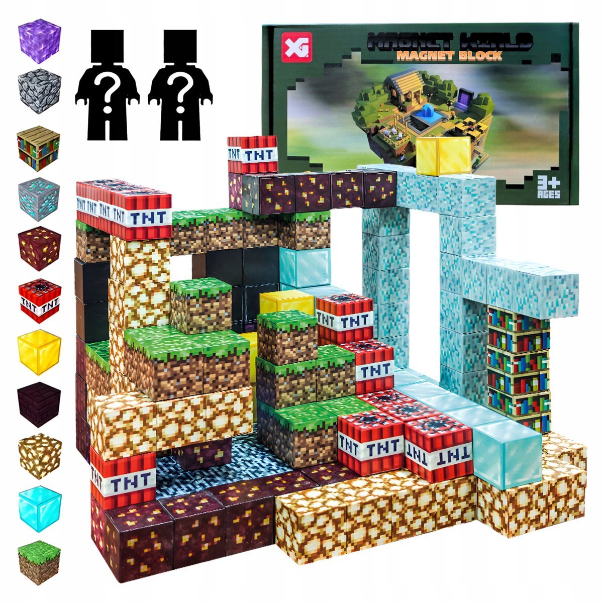 KLOCKI MAGNETYCZNE 220EL KONSTRUKCYJNE SZEŚCIAN PIKSEL KWADRATOWE 2 LUDZIKI