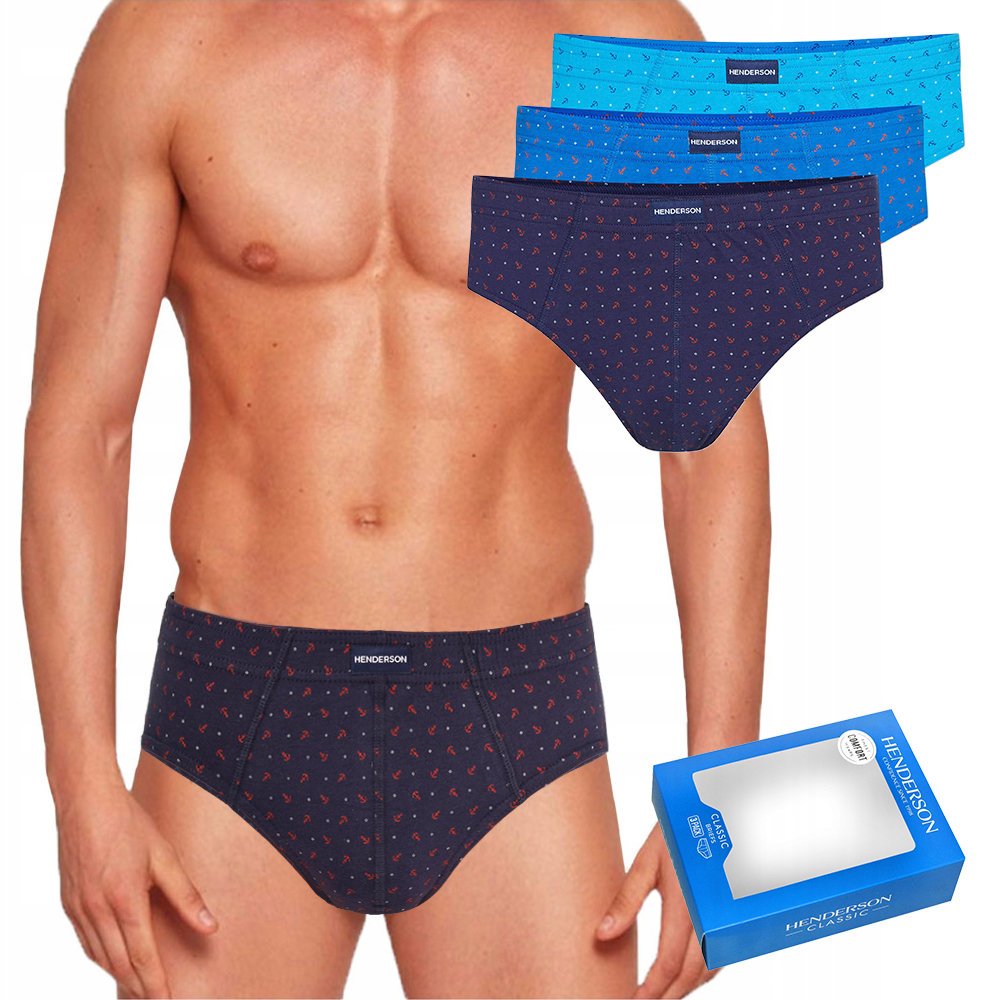 HENDERSON 3-pak Slipy Męskie 1446 K621 Niebieskie Bawełniane Rozmiar L