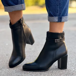 Czarne z eko skóry botki damskie słupek Sergio Leone Bt350 - Botki damskie - miniaturka - grafika 1