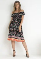 Sukienki - Czarna Rozkloszowana Sukienka Hiszpanka we Wzór Paisley Dottia - miniaturka - grafika 1