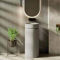 Umywalki - Massi Umywalka z konglomeratu wolnostojąca okrągła szara matowa 85 x 40 cm RONA Grey Matt - miniaturka - grafika 1