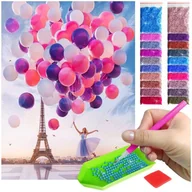 Malowanie po numerach - Haft Diamentowy ARTULIO, Obraz DIY 5D, Diamond Painting, Mozaika diamentowa 30x40cm (Dziewczynka z balonami na tle Wieży Eiffla) + zestaw akcesoriów - miniaturka - grafika 1