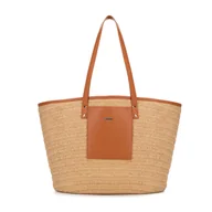 Torebki damskie - Damski koszyk z plecionej słomy papierowej beżowo - brązowy - miniaturka - grafika 1