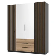 Szafy - Szafa z lamelami i lustrem KAJA BL/EV-BL 2LAM2LUS3S Dąb evoke, czarny - miniaturka - grafika 1