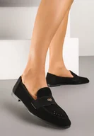 Mokasyny damskie - Czarne Klasyczne Mokasyny z Ażurową Cholewką Neovellea - miniaturka - grafika 1