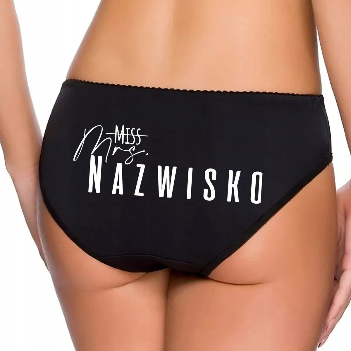 Czarne Majstki Figi Prezent Na Wieczór Panieński MRS. NAZWISKO Mix Wz - M