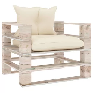 vidaXL Sofa ogrodowa z palet, z kremowymi poduszkami, drewno sosnowe - Sofy ogrodowe - miniaturka - grafika 1