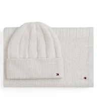 Czapki damskie - Zestaw Szalik i Czapka Tommy Hilfiger Flag Fluffy AW0AW17994 Beżowy - miniaturka - grafika 1