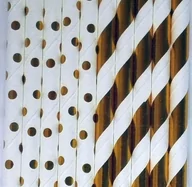 Słomki do napojów - Słomki Rurki Papierowe Paski Kropki Złote 10Szt - miniaturka - grafika 1