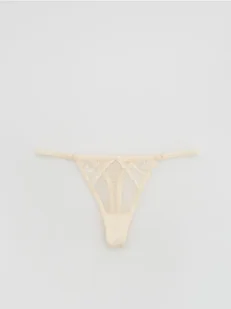 Reserved - Koronkowe majtki typu stringi - złamana biel - Majtki damskie - miniaturka - grafika 1