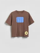 Koszulki dla chłopców - Reserved - Bawełniany t-shirt z nadrukiem - ciemnobrązowy - miniaturka - grafika 1