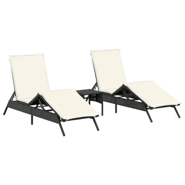Leżak ogrodowy rattanowy czarny 170/200x59x26/50/64/75/85cm