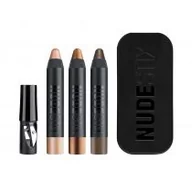 Cienie do powiek - Nudestix Nude Metallic Eye Mini zestaw cieni do powiek w kredce Burnish + Smoke + Nudity 3 x 2.5g - miniaturka - grafika 1