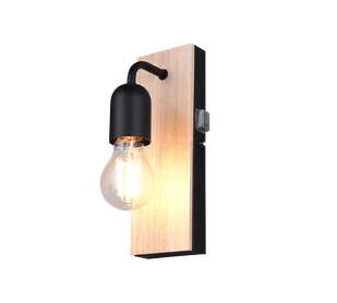 ARTURO 284470132 kinkiet łazienkowy z elementem z drewna i włącznikiem 1xE27 IP44 wykończenie czarne - Lampy ścienne - miniaturka - grafika 1