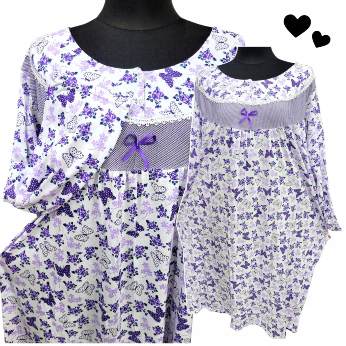 KOSZULA NOCNA MOTYL luźna bawełna długi rękaw prezent piżama 50 52 5XL 6XL